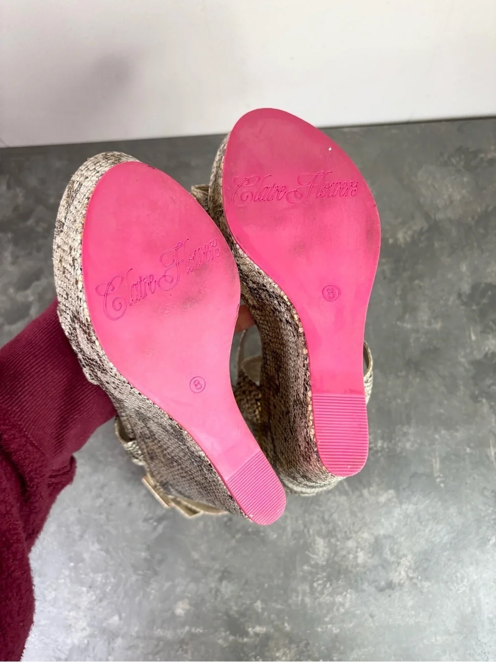 Elaine Turner snake-print platform wedge sandals snakeskin size 8